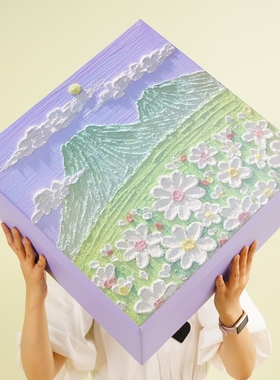 超大礼物盒大号空盒子紫色礼盒送女友正方形立体感油画风礼品盒
