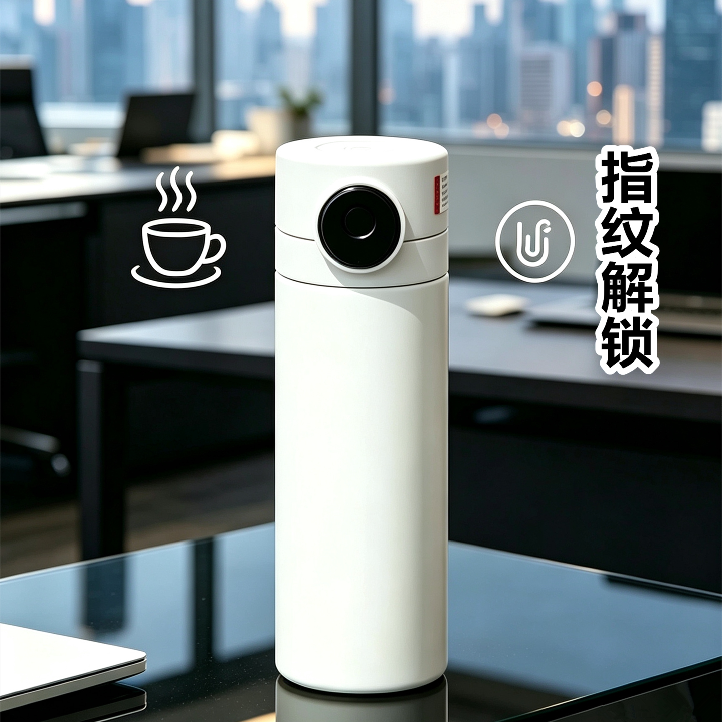 指纹水杯男士成人商务高级感密码纯白保温杯男款高档智能杯子定制