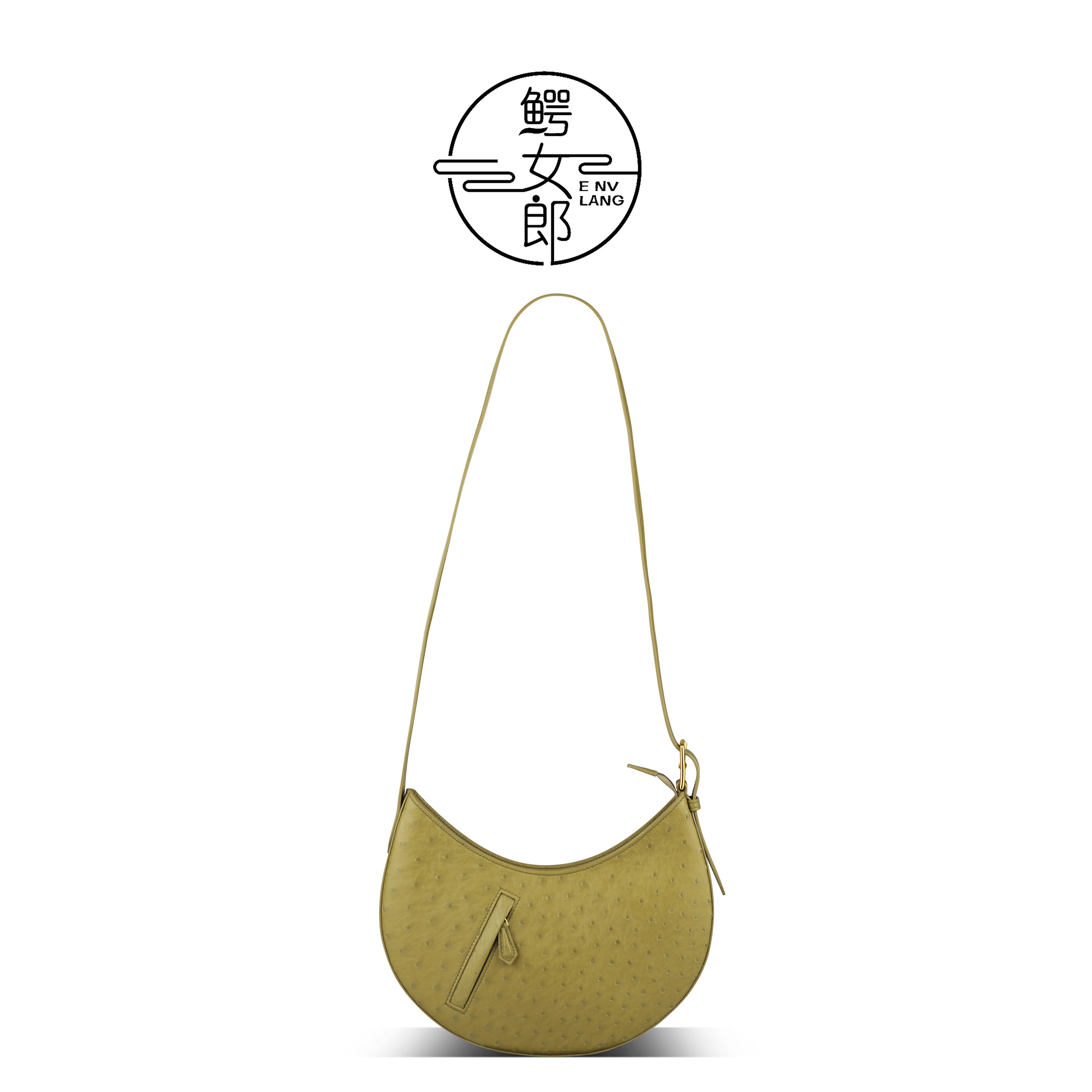鳄女郎/2025新款南非Cki鸵鸟真皮时尚休闲单肩斜挎月亮包包女