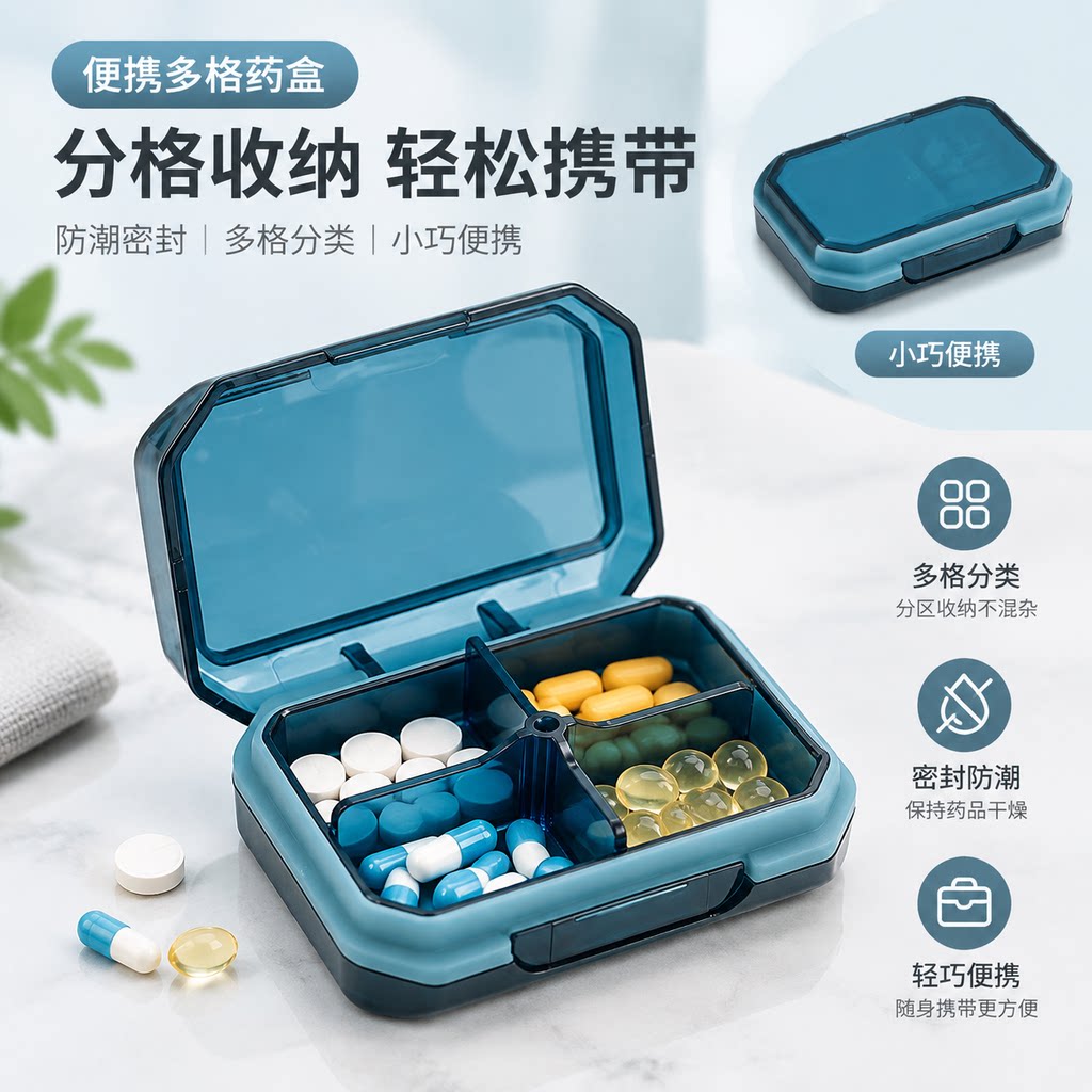 便携密封防潮食品级分格药盒
