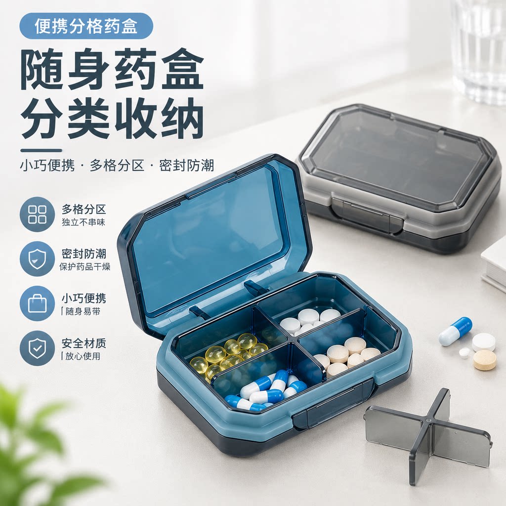 食品级便携分装密封防潮药盒