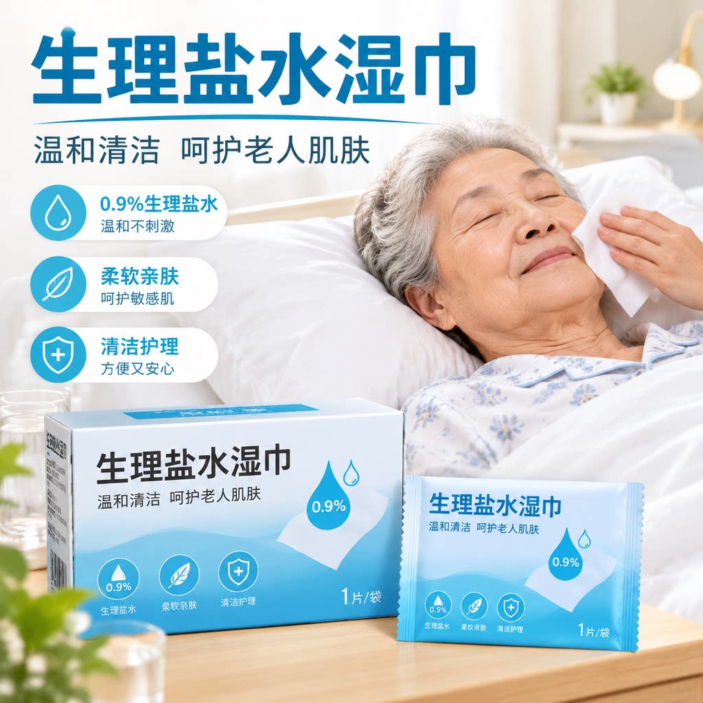 无纺布生理盐水湿巾独立单片包装亲肤材质长辈居家日常护理清洁纸