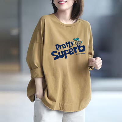 100%纯棉长袖休闲t恤女秋