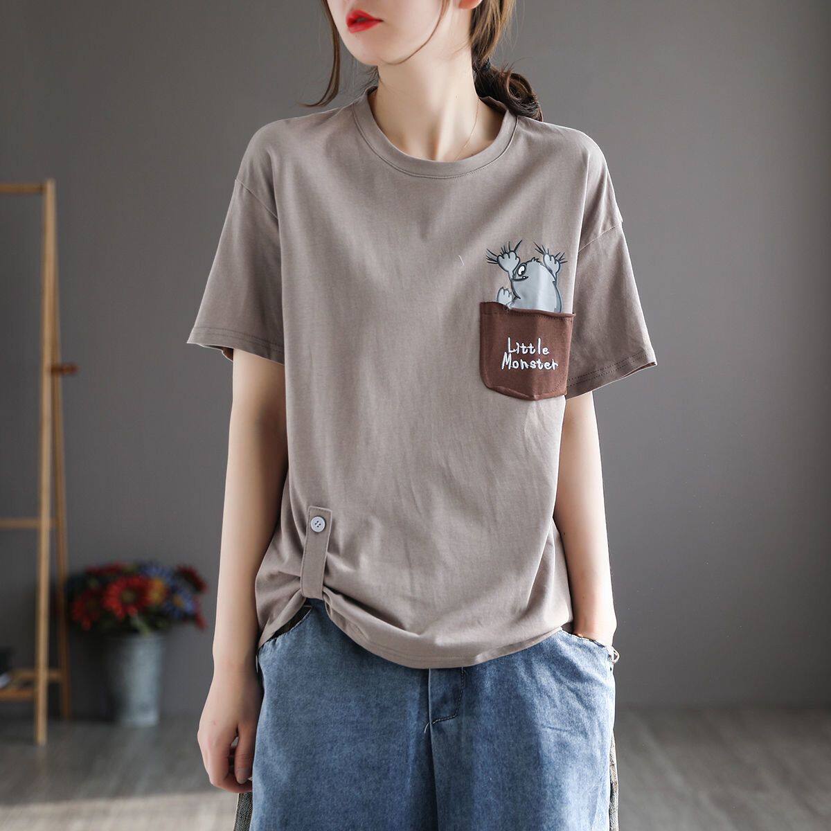 清仓捡漏~品牌折扣女装撤回纯棉短袖T恤时尚贴袋休闲宽松上衣夏季,女装/女士精品,大码连衣裙,淘宝优惠券,粉丝福利购,淘宝优惠卷