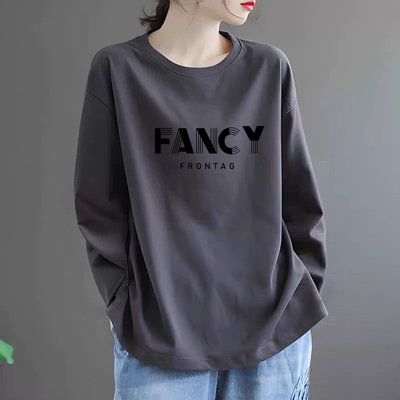 100%纯棉长袖休闲t恤女上衣