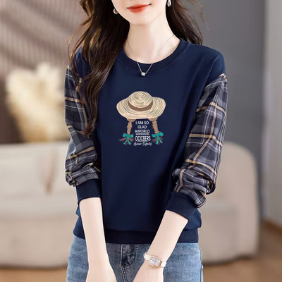 秋冬纯棉圆领卫衣女气质打底上衣