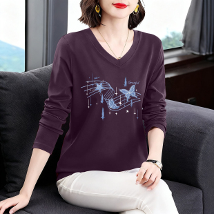 t恤女气质宽松显瘦打底衫 100%纯棉长袖 上衣 新款 外贸出口清仓秋季