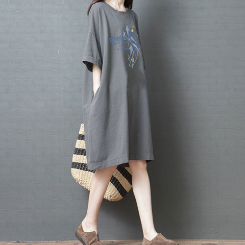 100%纯棉气质短袖中长款t恤女