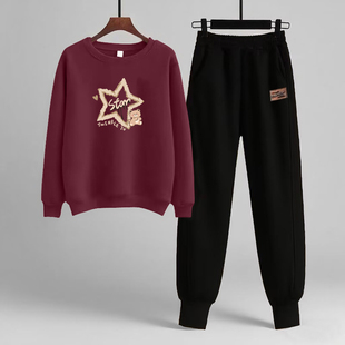 外贸品牌出口纯棉时尚 女宽松卫衣卫秋冬显瘦两件套潮 休闲运动套装