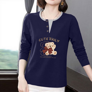 上衣 打底衫 外贸出口清仓100%纯棉气质长袖 t恤女秋冬休闲宽松时尚