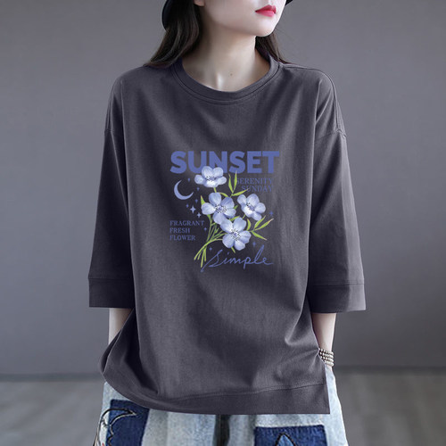 100%纯棉春夏七分袖上衣体恤衫