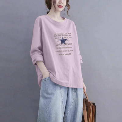100%纯棉长袖气质t恤女上衣