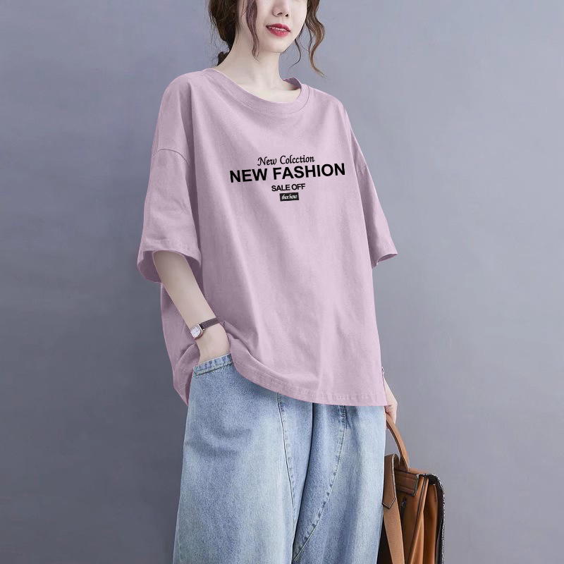 外贸出口清仓捡漏100%纯棉气质短袖t恤女大码宽松显瘦减龄上衣夏