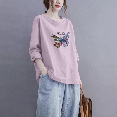 100%纯棉长袖气质时尚t恤女秋