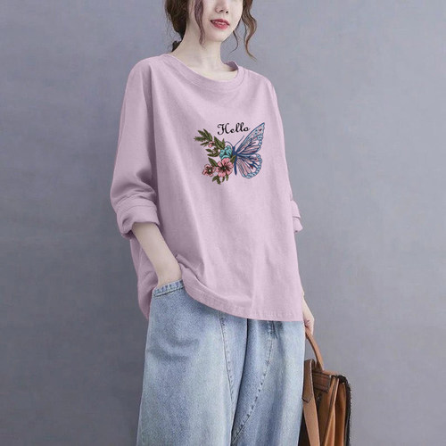 100%纯棉长袖气质时尚t恤女秋