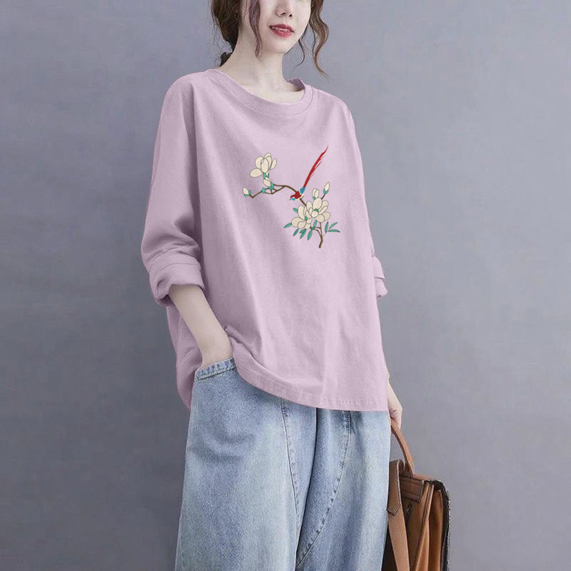 100%纯棉气质长袖t恤女秋冬上衣