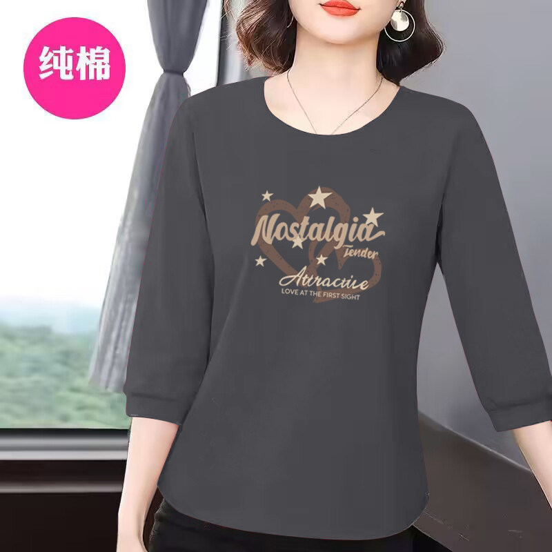 外贸出口剪标100%纯棉休闲七分袖T恤女2025年春夏新款百搭上衣潮