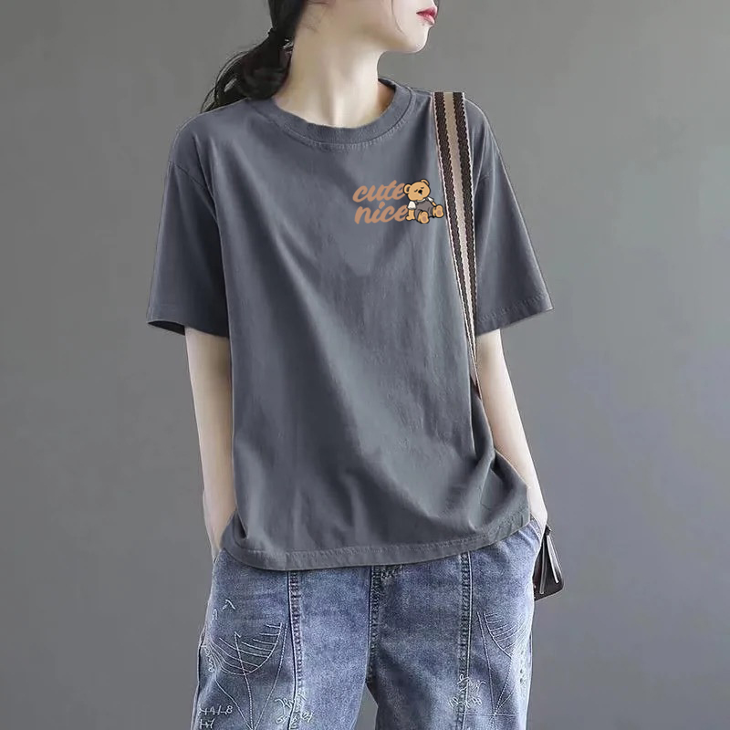 一线品牌外贸出口100%纯棉短袖气质t恤女2025新款宽松休闲上衣夏