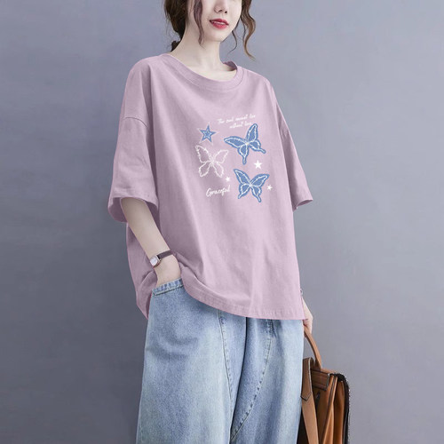 100%纯棉时尚短袖t恤女上衣夏