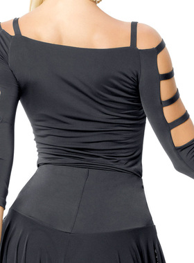 广场舞服装新款上衣舞衣女士船领镂空中袖拉丁舞蹈舞服现货T18018