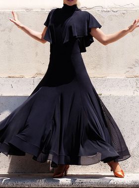 黑池舞蹈春夏新款大摆网纱拼接裙摩登舞国标练习表演裙S17003现货