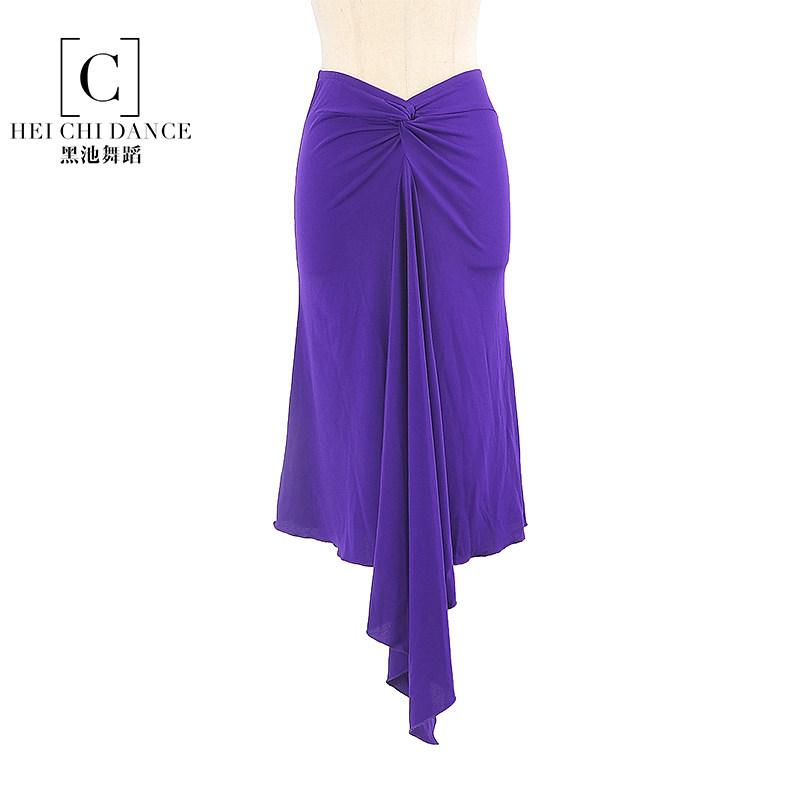 拉丁舞半身裙女秋冬新款国标舞不规则摆交谊舞旋涡褶皱包臀练功服