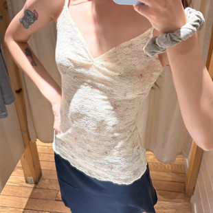 显瘦百搭上衣 复古辣妹碎花蕾丝吊带背心bm风修身 Brandy Girl美式