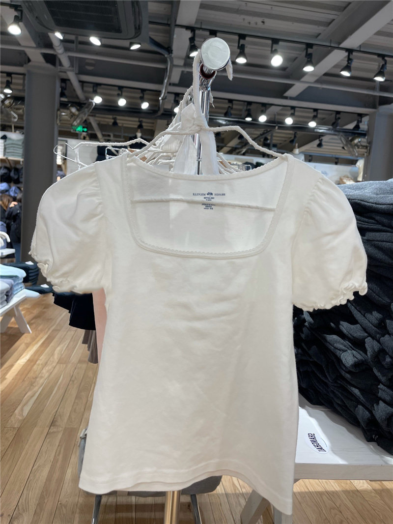 美式复古方领短袖甜美木耳图片