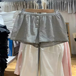 Brandy Girl欧阳娜娜同款复古条纹三粒扣松紧腰bm纯棉短裤热裤女