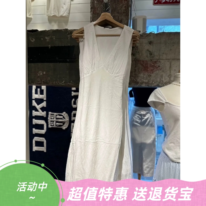 美式复古深V领无袖连衣裙