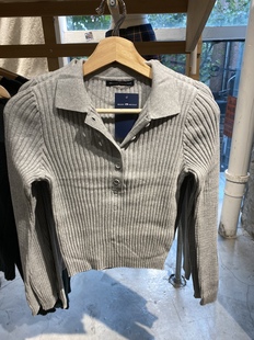bm螺纹毛衣oversize上衣女潮 针织衫 Brandy Girl齐扣Polo领长袖