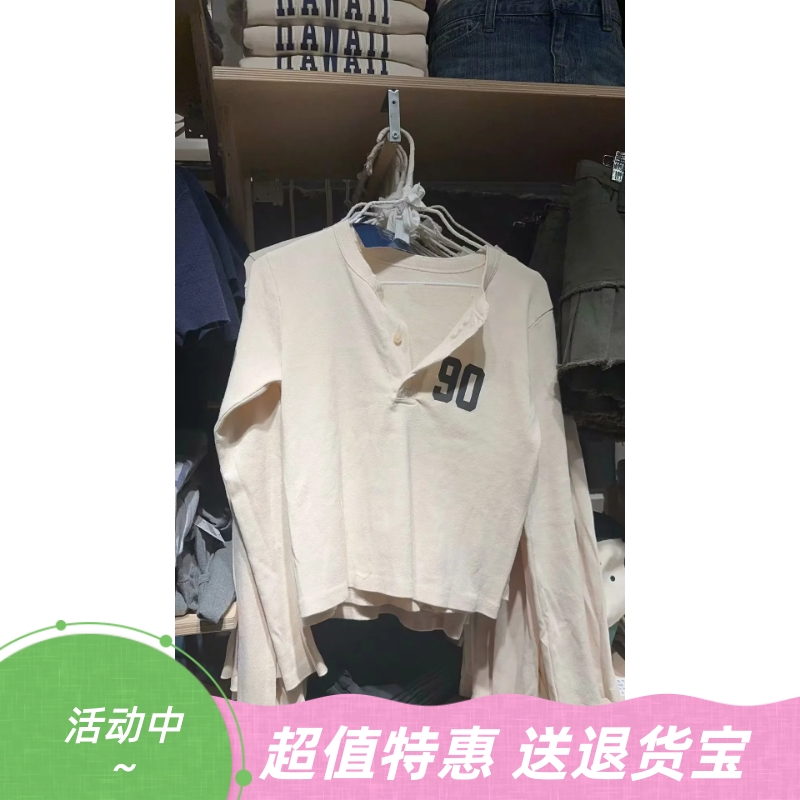 美式复古数字印花长袖T恤