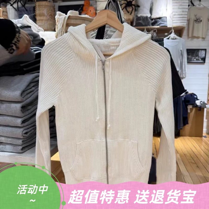 老钱通勤风连帽拉链针织开衫