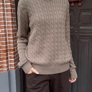 Brandy 上衣 Girl老钱风圆领麻花纹针织毛衣女bm宽松慵懒风针织衫