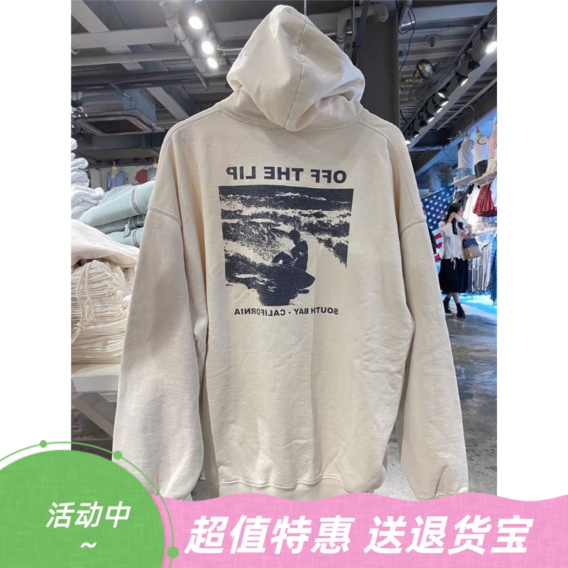 美式复古冲浪印花连帽卫衣BM风