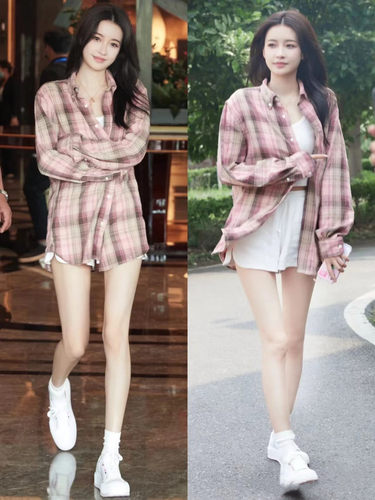 Brandy Girl孙怡同款磨毛格纹衬衫bm上衣女宽松古着长袖衬衣潮
