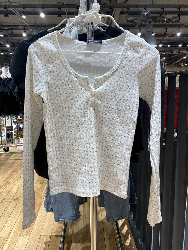 美式复古碎花纯棉长袖T恤