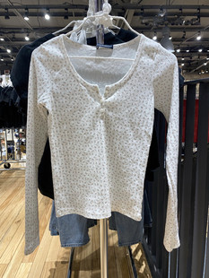 Brandy t恤 Girl官网zelly纯棉碎花打底上衣bm风三粒扣孔眼长袖