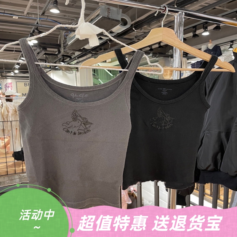 Brandy Girl新款美式复古天使刺绣吊带女bm风纯棉内搭螺纹背心