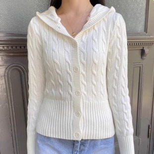 显瘦百搭针织开衫 复古麻花连帽毛衣bm风修身 上衣 Girl美式 Brandy