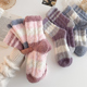 冬季 保暖珊瑚绒袜子女中筒袜加绒加厚可爱条纹家居地板睡眠月子袜