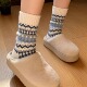 冬季 配雪地靴穿 费尔岛复古蓝白民族风袜子女羊毛袜中筒加厚保暖