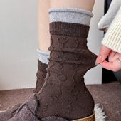配勃肯鞋 穿咖色羊毛堆堆袜子女秋冬款 保暖中筒复古美拉德立体爱心