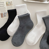 冬季 加厚保暖毛巾底袜子女纯棉短筒袜简约纯色秋冬款 百搭低帮短袜