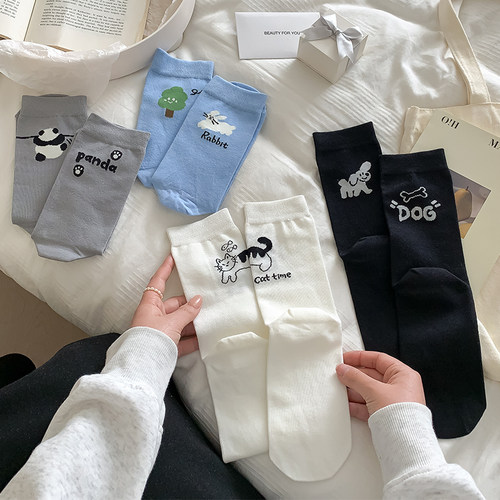 可爱日系纯棉袜子女中筒堆堆袜夏季薄款ins潮女生AB脚搭配小白鞋