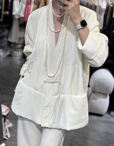 欧洲站2023冬季新款加厚口袋保暖立领真丝丝绒夹棉国风棉服外套女