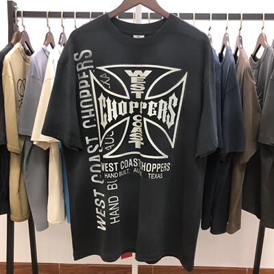 West Coast Choppers新款26SS西海岸改装车铁十字水洗做旧短袖T恤