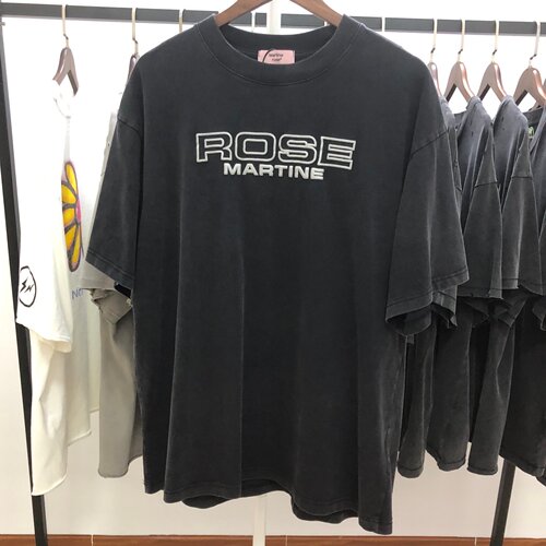 Martine rose SS26 字母印花洗水做旧休闲反光logo短袖T恤男女