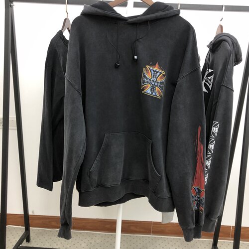 West Coast Choppers 25SS 机车图案Vintage洗水连帽卫衣帽衫男潮