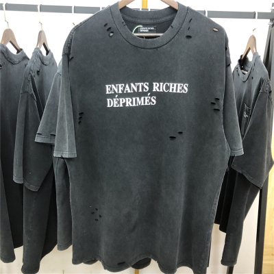 ERD忧郁的富二代经典标语Logo口袋阴影限定洗水做旧破坏短袖T恤